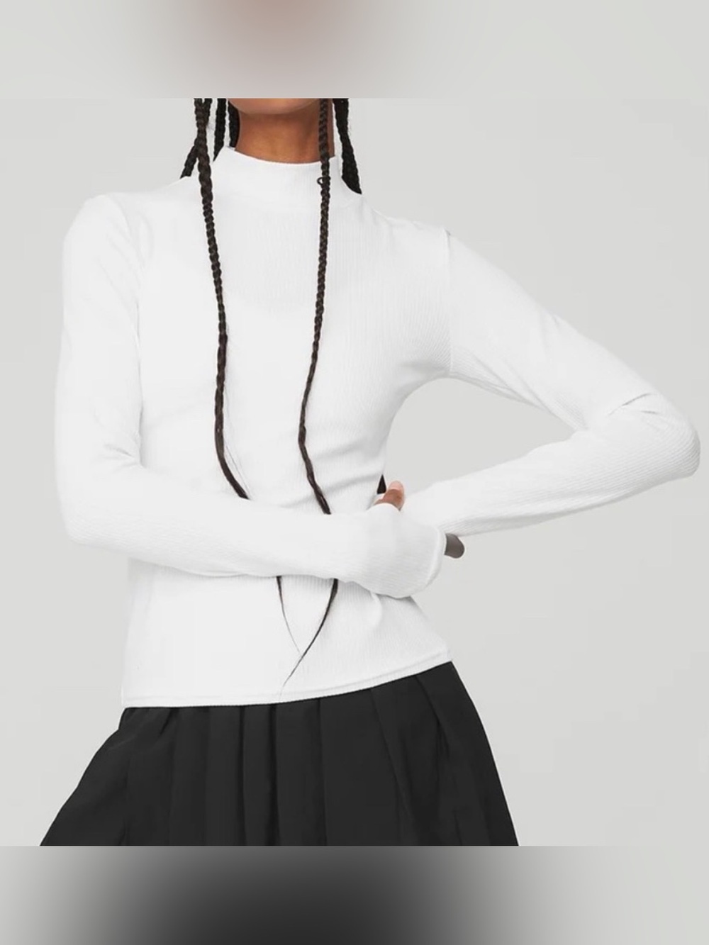 ALO Yoga Wellness Ribbed Mock Neck Long Sleeve Top White Size XXS/XS